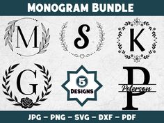 monogram bundle with letters and wreaths