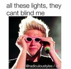 a person wearing sunglasses with the caption that reads, all these lights, they can't blind me