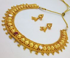 22 karat yellow gold handmade fabulous necklace set with traditional antique  design wedding anniversary bridal rajasthani tribal necklace women's tribal jewelry. Note-Please keep in mind all items may appear larger than actual size in the photos Weight-39.500  grams approx. Metal-22karat yellow gold. brand-handmade. Necklace length-Adjustable necklace with back thread knot. condition-excellent condition jewelry. Type -antique necklace pendant set. makes excellent gift item and collection piece for more information please see the photo's gold jewelry is handmade designer jewelry. so, there can be slight difference in size and weight of the article in the comparison of the description. 22k Gold Round Temple Necklace With Meenakari, 22k Gold Meenakari Bridal Necklace, 22k Gold Temple Necklace With Meenakari, 22k Gold Bridal Necklace With Meenakari, Round Gold Plated Kundan Necklace For Festivals, Gold-plated Kundan Necklace For Festivals, Heavy Gold Plated Necklace For Festivals, Gold Plated Kundan Necklace For Festivals, Festive Bridal Necklace In 22k Gold For Festivals