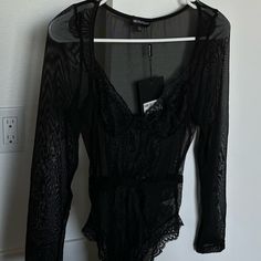 This Peace Is So So Pretty! Condition: New With Tags Brand: Pretty Little Things Size: S Black Long Sleeve Sheer Bodysuit, Black Sheer Long Sleeve Bodysuit, Black Bodysuit For Party In Fall, Black Bodysuit For Fall Party, Black Bodysuit For Party Occasions In Fall, Trendy Sheer Bodysuit For Night Out, Black Party Bodysuit For Fall, Black Long Sleeve Bodysuit For Going Out, Chic Black Sheer Bodysuit