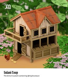 an image of a small wooden house in the middle of flowers and plants with text that reads sulani coop