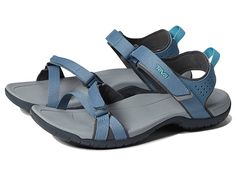 Teva Verra - Women's Sandals : Blue Mirage : Sleek yet comfortable, the Teva Verra outdoor sandals are ready for adventure wherever you go! Vegan-friendly sandals feature quick-drying straps that are made from 100% recycled plastic using traceable REPREVE polyester yarn by Unifi. These summer sandals are created using synthetic and plant-based materials and save 4 plastic bottles from ending up in landfills. Hook-and-loop closure for easy adjustability. Nylon shank for lightweight stability. Con Blue Sandals For Summer Outdoor Activities, Blue Sport Sandals With Adjustable Strap For Summer, Blue Sandals For Outdoor Activities In Summer, Summer Blue Sandals For Outdoor Activities, Adjustable Blue Sandals With Arch Support, Blue Round Toe Sandals For Outdoor Activities, Blue Open Toe Sport Sandals For Outdoor Activities, Blue Adjustable Open Toe Sport Sandals, Blue Open Toe Sport Sandals For Hiking