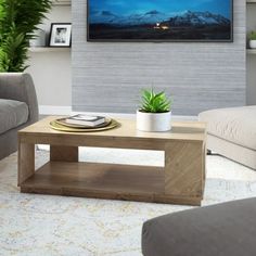 a living room with two couches and a coffee table in front of a flat screen tv