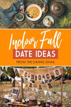 an outdoor fall date with food and drinks on the table