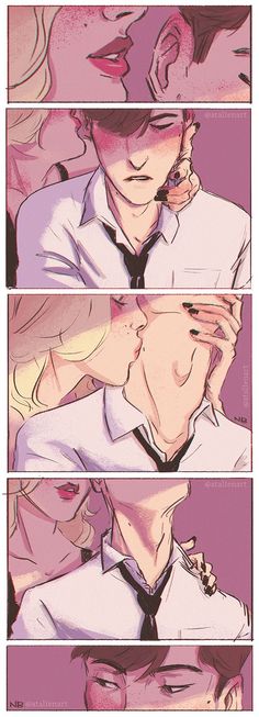 two people kissing each other in comics