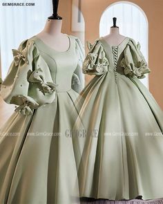 Green Ballgown, Prom Dress With Bow, Ballgown Prom Dress, Satin Ballgown, Gorgeous Prom Dresses, Prom Dress Inspiration, Fairytale Dress, Satin Prom Dress, Easy Trendy Outfits