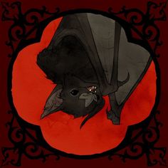 a drawing of a bat on a red background