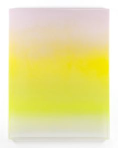 an abstract painting with yellow and pink colors