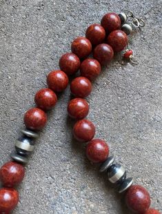 Sterling Silver Red Apple Coral Bead Necklace. 19 inch Red Wooden Beaded Necklaces, Red Wooden Beaded Necklace, Artisan Red Beaded Necklace With Round Beads, Red Vintage Necklace With 8mm Beads, Red Necklace With Wooden Beads, Red Vintage Necklaces With 8mm Beads, Red Wooden Beads Round Necklace, Red Vintage 8mm Bead Necklaces, Vintage Red Jewelry With 8mm Beads