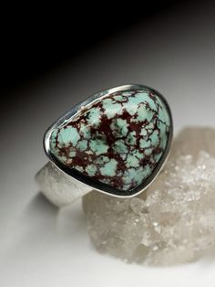 Silver matte finished ring with natural Turquoise  gemstone origin - Egypt stone weight - 14.4 carats ring weight - 9.08 grams ring size - 8.5 US  gem size is 0.35 x 0.55 x 0.79 in / 9 х 14 х 20 mm ref No 8232 Worldwide shipping from Berlin, Germany Unique Turquoise Ring With Cabochon, Sterling Silver Turquoise Ring With Stones, Unique Turquoise Ring With Natural Stones, Unique Turquoise Ring With Natural Stones For Gift, Turquoise Ring With Natural Stones, Unique Turquoise Rings With Natural Stones, Unique Turquoise Chrysocolla Ring, Unique Turquoise Ring With Natural Stones For Anniversary, Oval Turquoise Ring With Stones