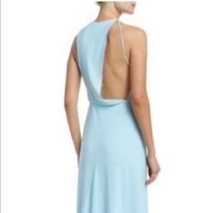 Brand New Never Worn Sexy Halston Heritage Gown Amazon Sky Blue Color Blue Sleeveless Bias Cut Maxi Dress, Sleeveless Bias Cut Blue Maxi Dress, Blue Tie-back Midi Dress For Formal Occasions, Formal Blue Midi Dress With Tie Back, Blue Backless Dress For Evening, Fitted Blue Maxi Dress With Bias Cut, Fitted Blue Bias Cut Maxi Dress, Blue Sleeveless Backless Evening Dress, Blue Sleeveless Backless Dress For Evening