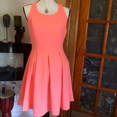 Bright Neon Peachy/Orange Dress Sz L Nwot. Cute Strappy & Open Back. Has An Upper Zipper & A Lower One. Lined. Really Beautiful. Pet & Smoke Free Peachy Orange, Orange Dress, Open Back, Neon, Womens Dresses, Pet, Zipper, Orange, Women Shopping