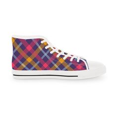 Tartan Seamless Patten Designed Sneakers | High Top Sneaker | Plaid Inspired Sneaker | Unique Sneakers I High Top SneakerI Custom Print Shoe Sneakers are a mandatory part of every wardrobe and a part of our everyday outfits. Comfortable and flat, of different models and designs, they can fit into absolutely any combination, from casual suits to training clothes. Refresh your sneaker collection with this new Unique Tartan Seamless Patten model! Superior comfort and quality and beautiful unusual design are a perfect combination! We guarantee that these stunning Plaid Inspired High Top Sneakers will become your new go-to sneakers! These Plaid High Top Sneakers are the ultimate in comfort and plus they look absolutely amazing! They represent the definition of quality workmanship, made with bre Purple Casual Mid-top Custom Sneakers, Purple Mid-top Custom Sneakers, Casual Multicolor Mid-top Custom Sneakers, Patten Design, Design Sneakers, Sneakers High Top, Casual Suits, Men's High Top Sneakers, Unique Sneakers