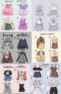 Cartoon Clothes Ideas, How To Draw Cute Outfits, Cute Clothes To Draw, Chibi Art Style Clothes, Drawing Shirt Ideas, Drawing Chibi Clothes, Cute Clothes Drawing Kawaii, Cute Outfits For Drawings, Drawing Ideas Easy Clothes