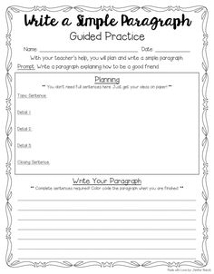 a simple writing practice sheet with the words write a simple paragraph guided practice on it