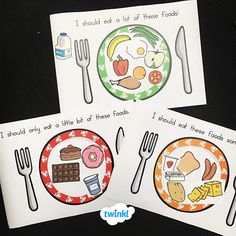 two cards with pictures of food on them and the words i should eat at all these foods