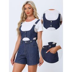 This romper is made up of several design points: square neck, sleeveless, elastic back, slash pocket, detachable 2 piece set. A nice Denim Romper for Women's, the casual style is suitable for all occasions. This Sleeveless Detachable 2 Piece Set Short Jeans Jumpsuits is a nice choice for daily outfit. Cute denim romper features a sleeveless design, perfect for warmer weather and casual outings. Stay cool and comfortable while looking effortlessly stylish. Trendy Shortalls With Suspenders, Trendy Sleeveless Shortalls With Pockets, Summer Denim Blue Overalls With Adjustable Straps, Trendy Fitted Sleeveless Shortalls, Trendy Denim Jumpsuits And Rompers With Adjustable Straps, Fitted Sleeveless Shortalls With Pockets, Summer Shortalls With Suspenders And Bib Front, Blue Shortalls With Suspenders, Slim Fit Sleeveless Shortalls With Pockets