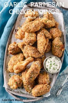 chicken nuggets with ranch dressing on a tray