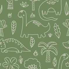 a green background with white doodles and dinosaurs