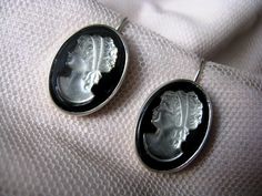 Silver vintage women's earrings are made of 925 sterling silver. Glass inserts with cameos, Czech Republic 70-80 years. Frame - modern jeweler's work (untested). Sizes with hooks 25x13 mm, size of insert-cameo 18x12 mm. Weight 7.39 g. New condition, cameos without chips. Cameo Earrings, Silver Glass, 80 Years, Vintage Earrings, Czech Republic, Jewelry Earrings Dangle, Women's Earrings, Ukraine, Vintage Ladies