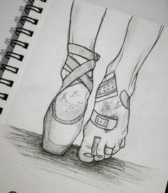 a pencil drawing of a person's feet with a shoe on top of it