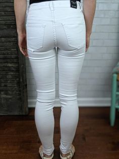 White Mid Rise Jeans FINAL ALE - TwoTwentyTwo Market Stretch Jeans With Hip Pockets For Everyday, White Stretch Jeans For Everyday, White Fitted Casual Jeggings, White Casual Jeggings For Spring, White Jeans With Side Pockets For Spring, Spring Stretch Jeans With Side Pockets, Spring White Jeans With Side Pockets, Mid-rise White Jeans With Hip Pockets, High Rise Casual Jeggings With Pockets