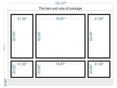 the size and width of a wall with measurements for each panel, including three sides