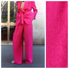 Nwt. Zara Fuchsia Viscose Blend Wide Leg Pants With Darts, High Waist With Front Pleats. Front Pockets. Wide Leg. Front Zip, Inner Button, And Metal Hook Closure. Size Xs. Ref. 3220/564. Waist 14" Flat, Rise 12,5", Inseam 32,5". 1040. Formal Pink High-waist Wide Leg Pants, Pink Fitted Trousers Pantsuit, Pink Fitted Pantsuit, Elegant Pink Wide Leg Pants For Party, Formal Pink Wide-leg Pants, Pink Wide Leg Pants For Formal Summer Occasions, Elegant High Waist Pink Pantsuit, Chic Pink Wide Leg Pants With Pockets, Pink High-waisted Pantsuit For Party