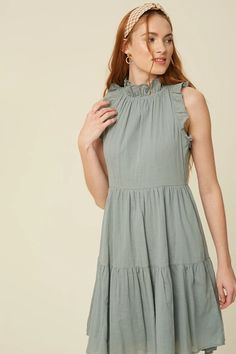 Luna Ruffle Dress – Penelope The Label Blue Green Color, Star Blue, Timeless Dress, Sea Star, Ruffle Collar, Neck Ruffle, Ruffle Sleeves, Tier Skirt, Linen Dresses