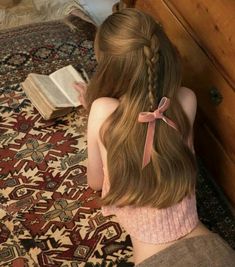 Pink Academia, Romantic Academia, Reading A Book, Dream Hair, Aesthetic Hair, Amelie, Pink Bow, Pretty Hairstyles, Aesthetic Girl