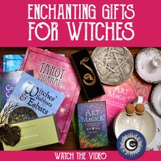 an assortment of books with the title enchanting gifts for witches