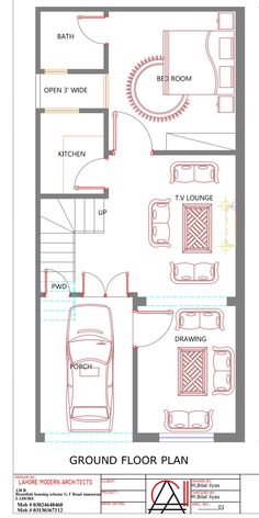 the floor plan for a house with three rooms and two car parking spaces on each side