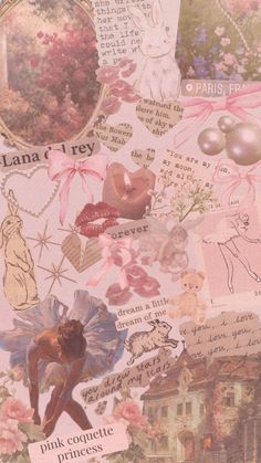 a collage of images with words and pictures on them, including an image of a ballerina