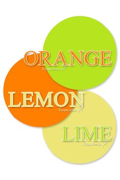 three orange and green circles with the words lemon lime