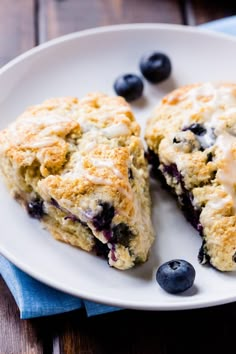 blueberry buttermilk scones on a white plate