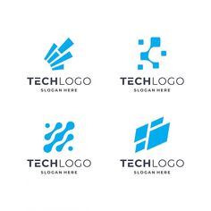 four logos with different shapes and colors for technology companies, including the letter s, c,