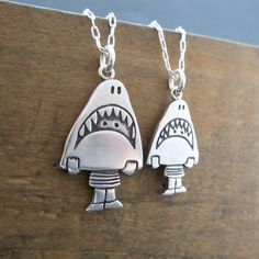 Mother Daughter Shark Girl Necklace Set - Set of Two Sterling Silver Shark Necklaces Playful Silver Charm Necklaces, Cute Sterling Silver Pendant Charm Necklace, Cute Sterling Silver Pendant Charm Necklaces, Playful Silver Jewelry For Friendship, Cute Nickel-free Charm Necklace For Friendship, Fun Silver Jewelry For Friendship, Cute Silver Sterling Silver Charm Necklaces, Personalized Playful Necklace For Friendship, Playful Nickel-free Jewelry For Birthdays