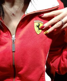 Ferrari Outfit Aesthetic, Ferrari Outfit Women, Nails Theory, Ferrari Aesthetic, F1 Girl, Racing Baby, Forza Ferrari, Ferrari Jacket