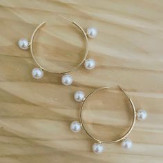 Gold Hoop with Pearl Accents 2" Earring Metal Hoop Earrings With Pearl Drop, Hoop Pearl Earrings, Pearl Hoop Earrings, Gold Hoop, Gold Earrings, Hoop Earrings, Gold