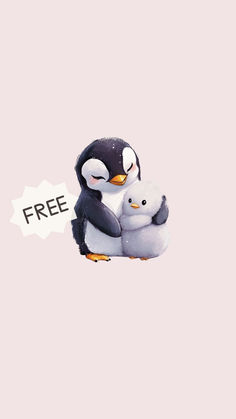 a penguin and its baby are sitting next to each other with the words free on it