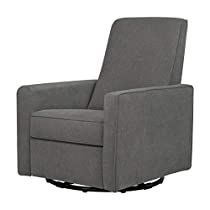 a gray recliner chair sitting on top of a white floor