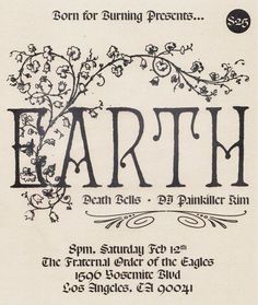 an old poster with the word earth in it's center and flowers on it