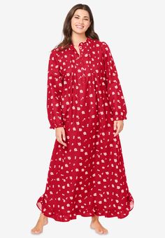 This printed nightgown has feminine appeal with an adorable bib and ruffles at the sleeves and hem. Made in a maxi length for full coverage, the relaxed fit still keeps you super comfy. Made in pure cotton for ultimate breathability when you sleep. Super soft, this is what dreams are made of. 52" lengthPure cotton, importedMachine washable Long Flannel, Flannel Nightgown, Occasion Dresses Wedding, Night Dress For Women, Tunic Tank Tops, Swimsuits For All, Dress For Women, Hoodie Dress, Cocktail Dress Party