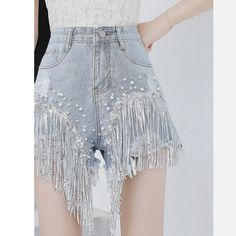 Ladies Rhinestones Beads Sequin Tassel High Waist Denim Shorts New With Tag, Item:Women Shorts * Condition: 100% Brand New * Color:Blue * Size:Asian Xxl * Package:1pc Shorts Please Note: 1.Please Allow A Little Error Due To Manual Measurement. 2.The Color Maybe A Little Difference Because Of The Light,Screen Reflection Etc. 3.If You Are Not Sure What Size To Choose, You Can Tell Us Your Height And Weight, We Will Recommend The Right Size For You. Ultra High Waisted Jeans, Jumper Shorts, Rhinestone Denim, High Waist Denim Shorts, Black Leather Shorts, Studded Shorts, Black High Waisted Shorts, Lace Trim Shorts, High Waist Denim