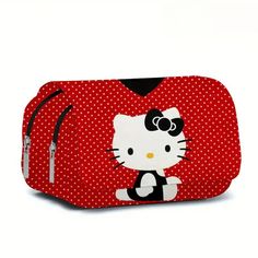 Polyester, Waterproof, Cute Pouch 2 Zippered Compartments & Small Front Pocket Cute Red Bag With Zipper Pouch, Cute Red Bags With Zipper Pouch, Red Pencil Case With Zipper Closure, Kitty Makeup, Hello Kitty Bags, Cute Pouch, Hello Kitty Makeup, Hello Kitty Bag, Plush Backpack