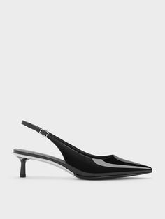 This item is part of our Online Exclusive selection, which consists of unique colourways and designs that are only available for purchase at CHARLESKEITH.COM. Perfect for date nights, the office and countless other occasions, you can count on these pumps for timeless style. Featuring a high-shine black patent finish and sleek pointed toes, they will accentuate and flatter the feet while going well with almost any outfit. With slingback straps you can adjust to your desired fit and kitten heels that subtly boost height, these pumps are a trusty wardrobe staple. Kitten Heel Slingbacks, Black Kitten Heels, Online Shopping Shoes, Short Heels, Exclusive Shoes, Faux Leather Heels, Date Nights, Charles Keith, Slingback Pump