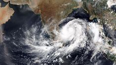 the satellite image shows two tropical cyclones in india and pakistan, as seen from space