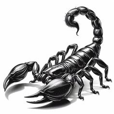 a scorpion is shown in this black and white drawing, it looks like he's holding