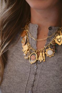 Love Note Necklace | Over The Moon Custom Charm Necklaces, Vintage Lockets, Love Note, Assemblage Jewelry, Chunky Jewelry, Gold Charm Necklace, Gold Chain Jewelry, Funky Jewelry, Fashion Mistakes