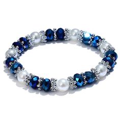 Women's Natural Stone, Faux Pearl And Crystal Buddha Bracelet Blue, Silver And White Various Geometric Shapes Elastic Silicone Rope Band Easily Stretches Over Hand And Wrist Metal Parts Are Tin And Zinc Alloy Brand New In Package Wedding Evening Party, Pearl Bangle Bracelet, Colorful Bangles, Pearl Charm Bracelet, Faux Pearl Bracelet, Pearl Bangle, Stylish Bracelet, Unique Bracelets